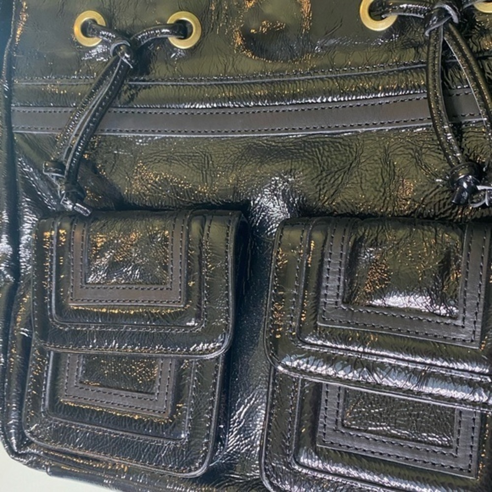 Kate Landry Black Patent Leather Textured‎ Handbag Purse - Picture 2 of 6
